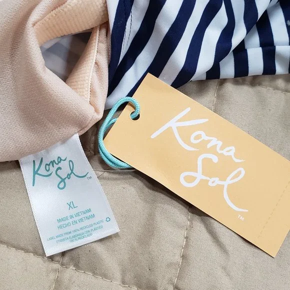 Kona Sol - Women's Racerback High Neck Tankini Top  SZ XL Navy Stripe - Picture 3 of 4